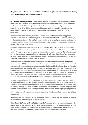 2022 年财政法案 - 陆军参谋长皮埃尔·希尔将军的听证会
